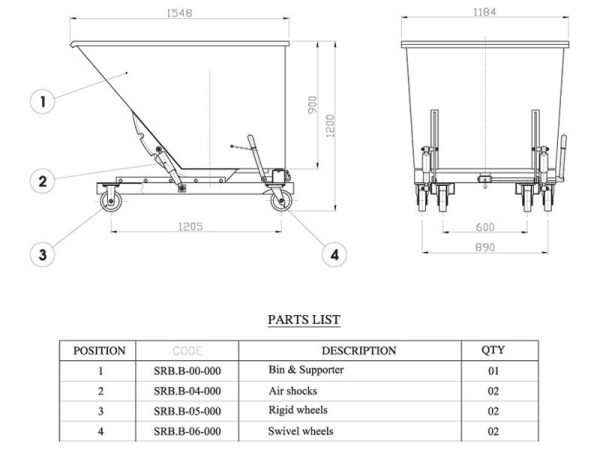 Waste Bin 1000 PC (Powder Coated) 3mm - Image 2